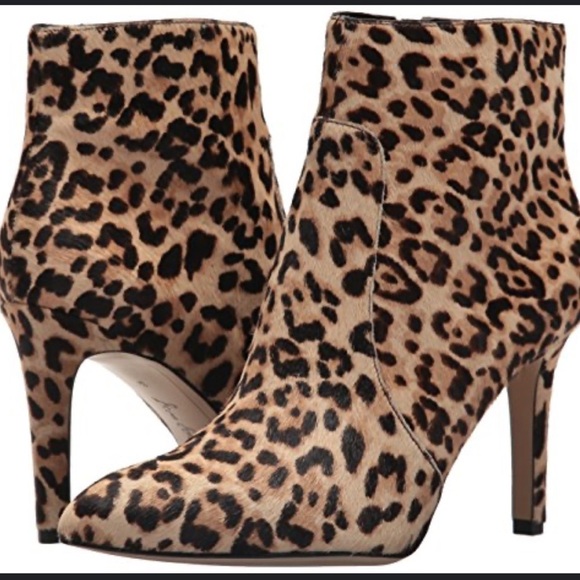 Sam Edelman Olette sand animal print leopard fur ankle boots heels Sz 8 1/2 - Picture 2 of 15